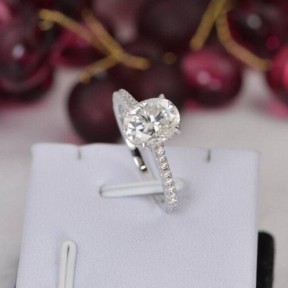 Fully Iced Oval Engagement Solitaire Moissanite Ring - Picture 10 of 12